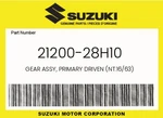 Suzuki Genuine Gear Assy, Primary Driven (NT:16/63) 21200-28H10 New. Price: $327.06.
