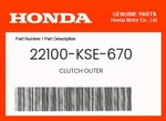 Honda Genuine Clutch Outer 22100-KSE-670 New. Price: $223.59.